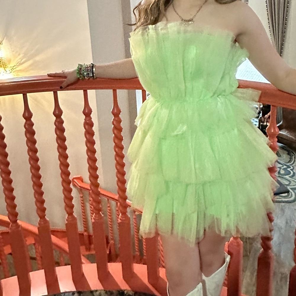 Mable. Apple Green Ruffle Strapless Dress - Picture 3 of 6